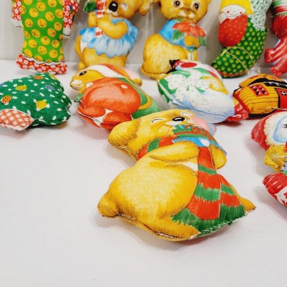 12 Mini Holiday Christmas Plush Pillow Fabric Hand Sewn Snowman Mouse Cat Koala - Picture 7 of 8